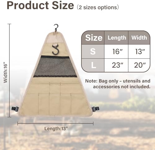 Camping Tableware Bag - Large Portable Outdoor Cutlery Organizer, Hanging Utensil Storage Pouch for BBQ, Hiking, Backpacking, Picnic, Kitchenware Accessories, Khaki Travel Cookware Kit (S) - Image 2