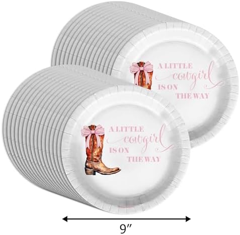 Birthday Galore Pink Bows Cowgirl on The Way Baby Shower - 32 Piece Disposable Party Supplies - Baby Shower Decorations - Round Party Plates - Large 9" Paper Plates In Bulk - Image 2