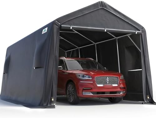 ADVANCE OUTDOOR 10X20 ft Carport Heavy Duty Outdoor Patio Portable Canopy Storage Shelter Shed with 2 Rolled up Zipper Doors & Vents for Snowmobile Garden Tools, Gray by ADVANCEOUTDOOR