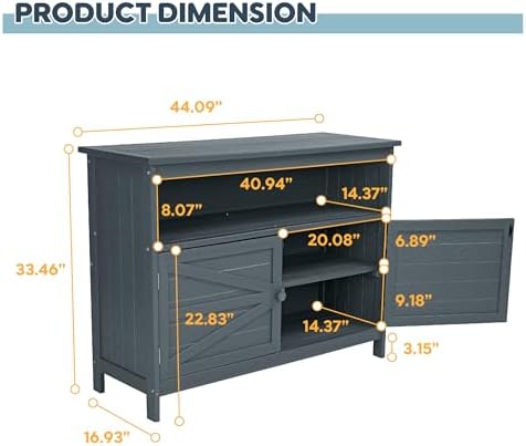 HIPS All-Weather Outdoor Storage Cabinet,Outdoor Sideboard with Magnetic Doors,3-Shelves Patio Storage Cabinet, Used for Garden,Buffet Cabinet,TV Stand, Bar Table,Balcony - Image 3