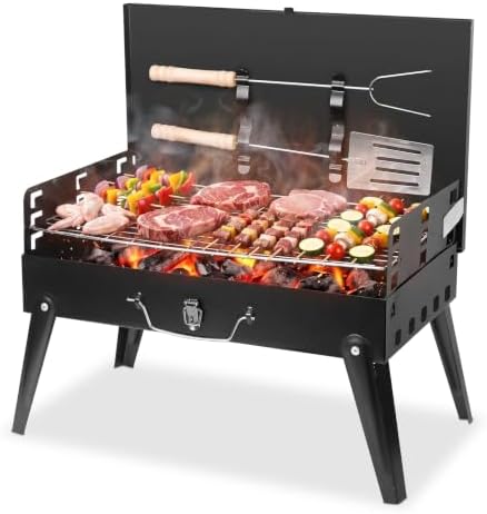 KOCASO Portable Charcoal Grill, Foldable BBQ Suitcase Grill Shelf for Outdoor Camping Picnics Garden Grilling – 16.7x10x17.7 in by KOCASO