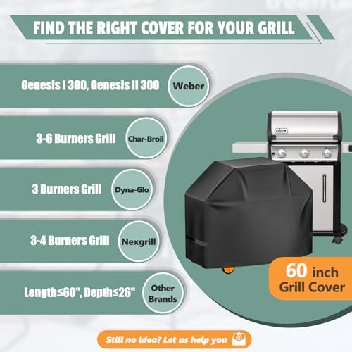 Grill Cover 60 Inch - Superior BBQ Cover for Weber Genesis 300 Series Gas Grill - 600D Outdoor Barbecue Covers for Weber Genesis ii 300, Dyna-glo, Char-Broil, Nexgrill, Monument and Brinkmann - Image 5