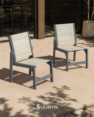 Stackable Outdoor Dining Chairs of 2, HDPE Frame with Teslin Fabric, Grey - Image 2