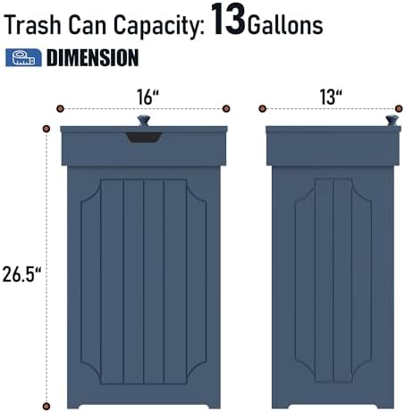 Function Home Trash Can Cabinet, 13 Gallon Kitchen Garbage Can, Wood Recycling Trash Bin, Freestanding Dog Proof Trash Can, Farmhouse Trash Cabinet with Lid for Home Kitchen Bathroom, Blue - Image 3