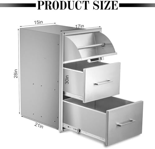 Outdoor Kitchen Drawers with Paper Towel Holder,Stainless Steel Double BBQ Drawer, 17" W x 30" H x 21" D Flush Mount Access Drawer for Outdoor Kitchen,BBQ Island - Image 3