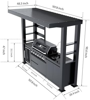 108-Inch 6-Burner 85000 BTU Propane Gas Grill Island with Shed, 304 Stainless Steel Black, 684 Sq.In Cooking Area, Wine Cooler, Rotisserie & Granite Countertops for Backyard BBQ, Black - Image 2