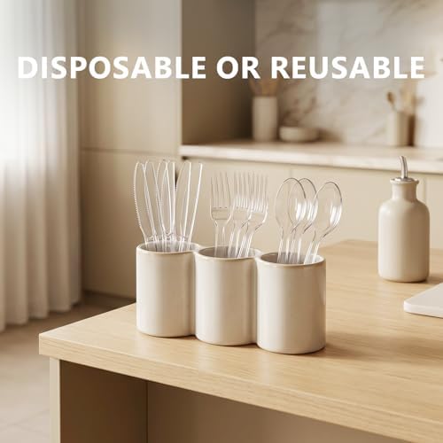 SACATR 1000 Count Clear Plastic Silverware Heavy Duty -Forks, Spoons - Image 6