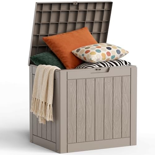 35 Gallon Outdoor Storage Box, Lockable Waterproof Deck Box, Grey by MAIUSCOLI