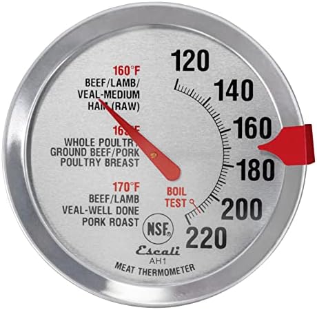 Escali AH1 Stainless Steel Oven Safe Meat Thermometer, Extra Large 2.5-inches Dial, Temperature Labeled for Beef, Poultry, Pork, and Veal Silver NSF Certified - Image 2