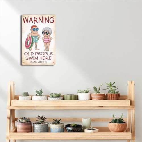 BEASTZHENG Funny Pools House Metal Tin Sign Old People Swim Here Pool Rules - Image 6