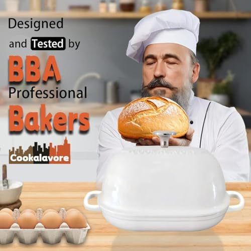 Cast Iron Bread Oven,6 QT Bread Oven,Thick Enameled Loaf Pan with Lid,Bread Pans for Homemade Bread,14.5"Dutch Oven for Bread Baking,Dutch Oven-with Silicone Baking Mat&Recipe,Gifts for Family,White - Image 6