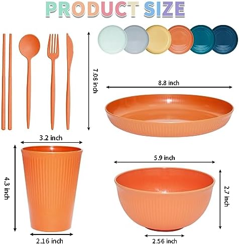 SHECIPIN 42Pcs Wheat Straw Dinnerware Sets, Unbreakable Plates and Bowls Sets, Eco Friendly Non Breakable Dinnerware, Dishwasher Microwave Safe Dinnerware - Image 2