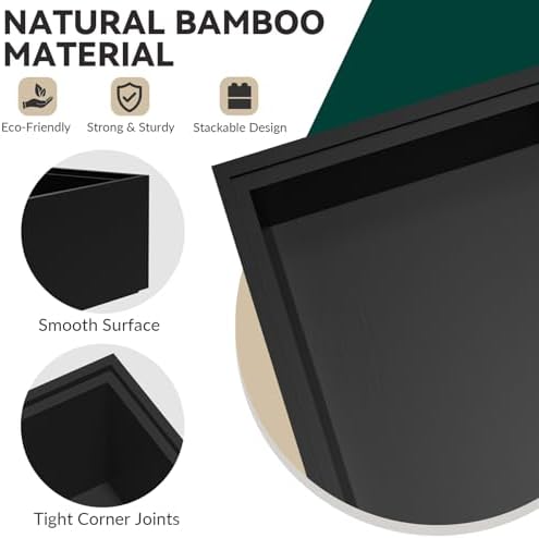 Lixple Bamboo Kitchen Drawer Organizer, 2 Pack, 12" x 3" x 2", Black - Image 5