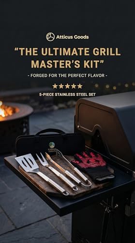 Stainless Steel Grill Set, 5 Piece Heavy Duty Barbecue Tools, BBQ Grilling Accessories Grill Kit with Tongs, Spatula, Fork, Gloves and Zippered Carry Bag, BBQ Grill Accessories - Image 2
