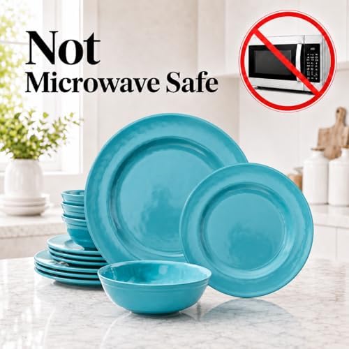 TP 12-Piece Melamine Dinnerware Sets, Service for 4, Teal - Image 4
