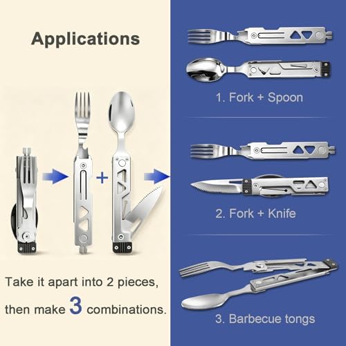5-in-1 Camping Utensils Set with Pouch Folding Fork Spoon Knife - Image 3