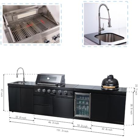131" Outdoor Propane Gas Kitchen Island, 4-Burner Grill, Kamado & Fridge - Image 2