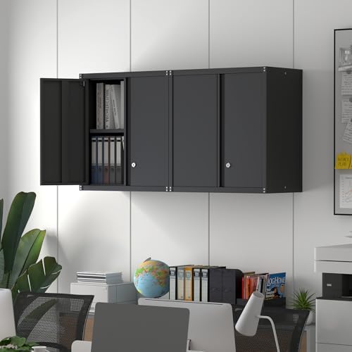 IRONFFICE Wall Cabinet Storage, Locking Wall Cabinet with 2 Doors,Garage Storage Cabinet for Home Office,Gym,Garage,Black - Image 2