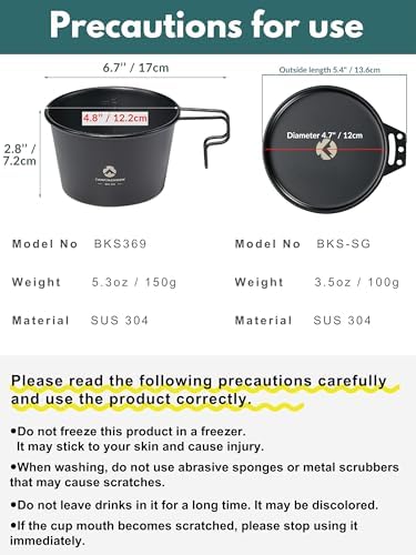 CAMPINGMOON 600ml Stainless Steel Camping Mug with Lid, 20oz Stackable Outdoor Cookware Measuring Scale, Titanium Oxide Film Black Finish Backpacking Campfire Use Soup Noodles Rice (Black (cup+lid)) - Image 6