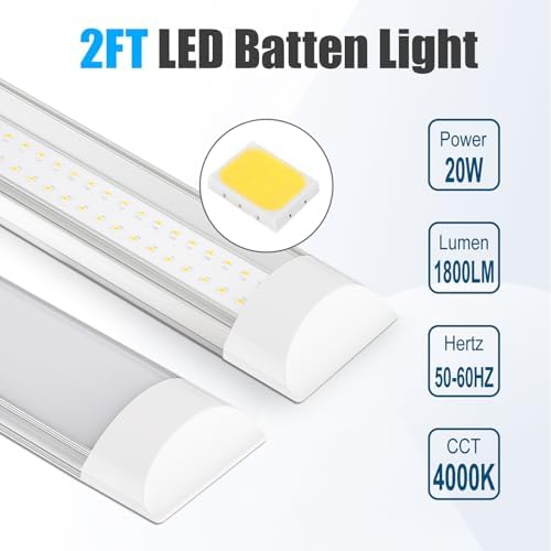 8 Packs 2FT LED Batten Light with 50cm Cable, Ultra-Thin Ceiling Surface Mounted Light, 20W, Day Light 4000K, IP20, LED Ceiling Light Fixture for Garage, Shop, Hallway, Office, Market - Image 2