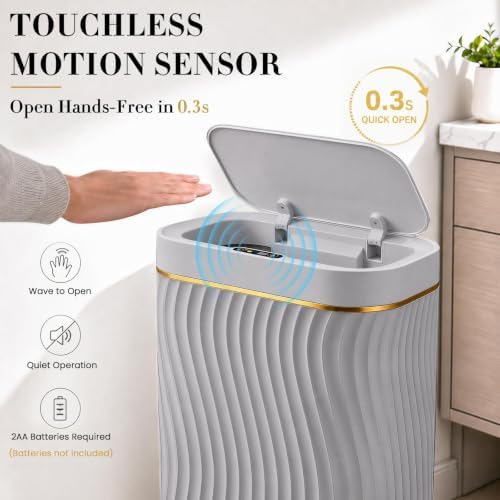 Ogikey Bathroom Small Trash Can with Automatic Touchless Lid, 2.6 Gallon Smart Garbage Can Narrow Waterproof Trash Bin for Bedroom, Office, Living Room (2.6 Gallon-Grey) - Image 3