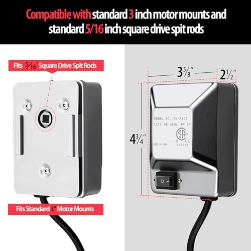 Heavy Duty 110V 4W Grill Electric Rotisserie Motor with Maximum 30lb Load Capacity and On/Off Switch, Universal Stainless Steel BBQ Grill Rotisserie Motor Accessories for Outdoor Rotisserie Cooker - Image 3