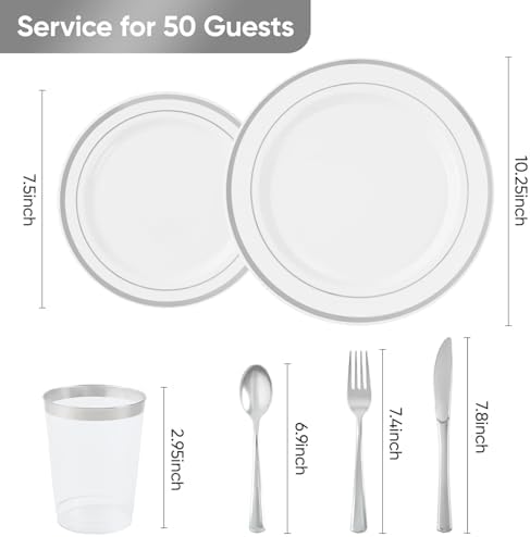Fijinhom 175PCS Plastic Plates for 25 Guests, Silver Disposable Plates - Image 2