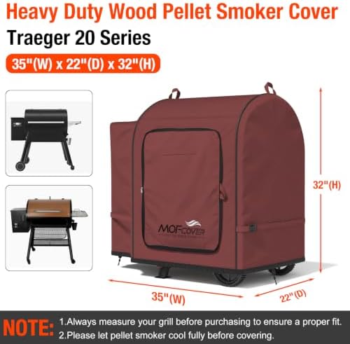 Foldable Grill Cover for Traeger 20 Series Wood Pellet, Waterproof 600D Heavy Duty Wood Pellet Smoker Cover, Fade＆Tear Resistant Pellet Grill Cover for Recteq 340 Grills Junior,Red - Image 5