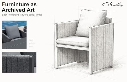 PURPLE LEAF Outdoor Dining Set 7 Pcs with Olefin Cushion Armchairs Grey - Image 2