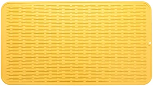 MicoYang Silicone Dish Drying Mat for Multiple Usage,Easy clean,Eco-friendly,Heat-resistant Silicone Mat for Kitchen Counter or Sink,Refrigerator or Drawer Liner Yellow 4XL 32 inches x 18 inches by MicoYang