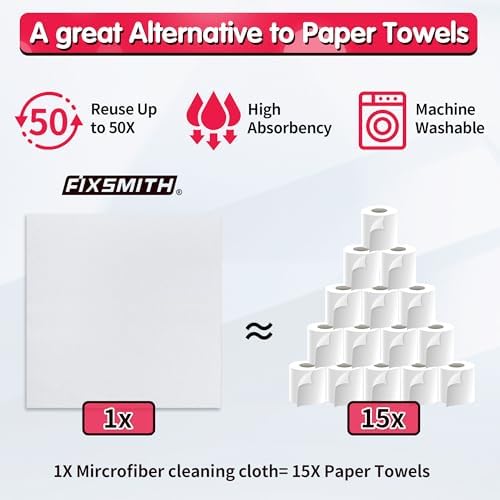 FIXSMITH White Microfiber Cleaning Cloth, Pack of 100, 11.5"X11.5" Cleaning Rags for Housekeeping and Kitchen, Reusable Shop Towels, Microfiber Towels for Cars, Lint Free, Scratch-Free - Image 4