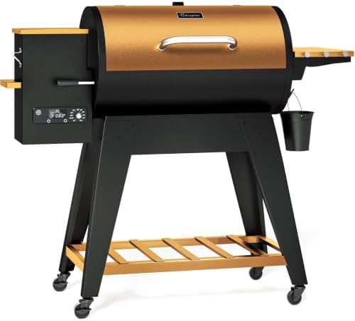 KingChii Wood Pellet Grill & Smoker, Electric Pellet Smoker Grill, 766 sq. in. Cooking Capacity, 18.3LB Hopper for Outdoor Patio Cooking Barbecue(Up to 500°F)-Bronze by KingChii