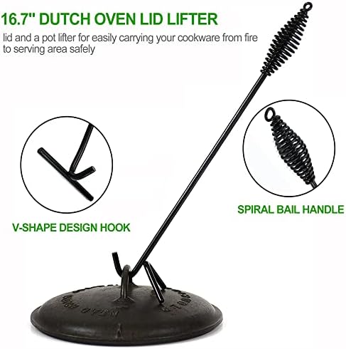 8 Piece Pre-Seasoned Dutch Oven Cooking Set Cast Iron Camping Kitchen Cookware Bakeware Skillets & Square Grill Pan w/Vintage Carrying Wood Box for Ourdoor Home BBQ Baking - Image 7