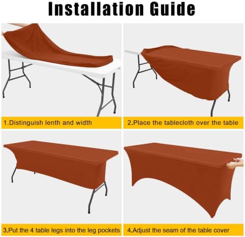 Smiry 2 Pack Spandex Table Cloth 6FT, Elastic Fitted Terracotta Tablecloth - Image 5