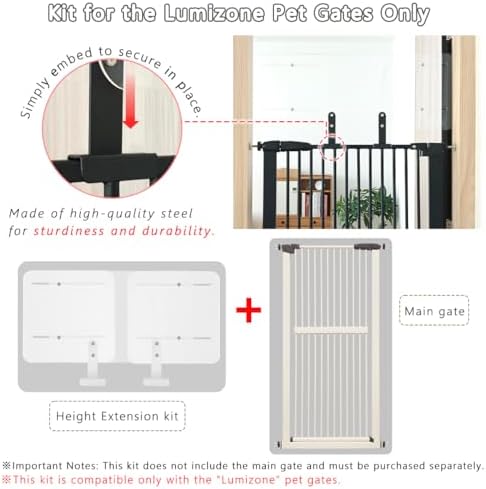 Lumizone Extra Tall Cat Gate 2025 New 55.12" High 29.92"-34.24" Wide + Height Extension Kit - Image 6