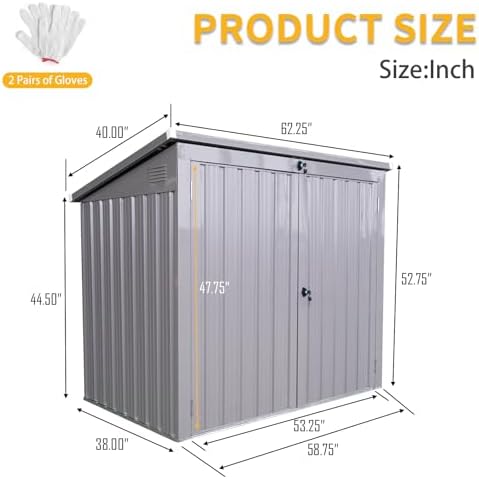 62.25 Inch Outdoor Trash Can Storage Shed for 2 Bins, Metal Garbage Bin Enclosure,Waterproof Stainless Galvanized Steel, Outdoor Waste Bin Storage Cabinet for Garden Yard,Light Gray - Image 2