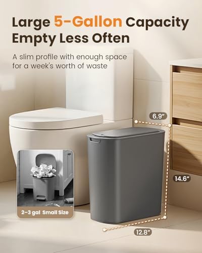 Cesun 5 Gallon Automatic Bathroom Trash Can with Lid, Grey, Touchless - Image 4