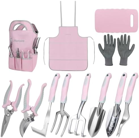 Pink Garden Tools Set 12-Piece, Gardening Gifts for Women by iHansee