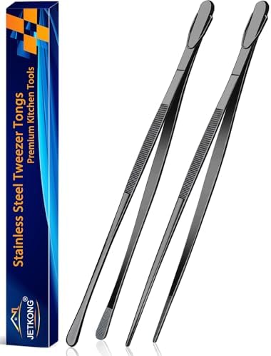 JETKONG 2 Pcs 14-Inch Food Tweezer Tongs Extra Long Stainless Steel Kitchen Tweezer Cooking Tweezers (Black) by JETKONG