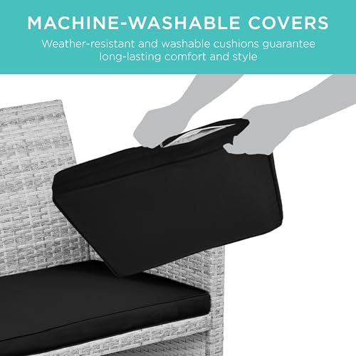 Best Choice Products 4-Piece Outdoor Wicker Patio Conversation Furniture Set for Backyard w/Coffee Table, Seat Cushions - Gray/Black - Image 5