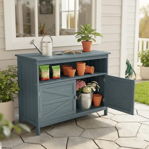 HIPS All-Weather Outdoor Storage Cabinet,Outdoor Sideboard with Magnetic Doors,3-Shelves Patio Storage Cabinet, Used for Garden,Buffet Cabinet,TV Stand, Bar Table,Balcony - Image 2