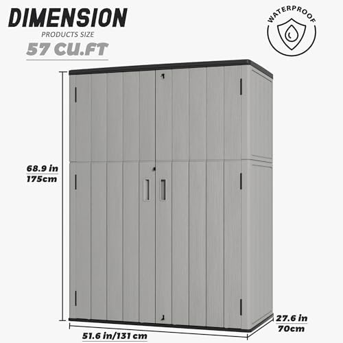 Mrosaa Outdoor Storage Shed Waterproof,Resin Storage Sheds Outdoor with Floor,Outdoor Storage Cabinet for Garage Storage, Pool Storage, Bike, Garden (57Cu.ft) - Image 6
