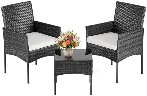 DUMOS Patio Furniture Set 3-Piece, Outdoor Wicker Bistro Set, Black by DumosLifestyle