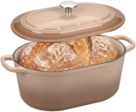 EDGING CASTING Enameled Cast Iron Oval Dutch Oven, 6QT, Mocha by EDGINGCOOKWARE