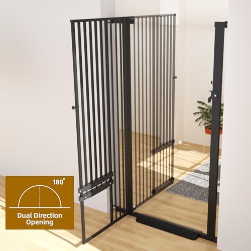 55.1" Extra Tall Pet Gate with Adjustable Cat Door, 29.5-35" Extra Wide Cat Gate, Pressure Mounted Walk Through Pet Safety Gate for Stairs, Doorways, Black - Image 2