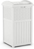 Suncast Hideaway Outdoor Trash Can with Lid - 30 Gallon Trash Can, White, Decorative Wicker-Style Garbage Bin, Weather-Resistant Resin, Fits 30-33 Gallon Bags, Ideal for Patio & Yard, Made in USA by Unknown