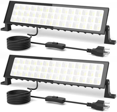 100W Led Shop Lights, 11000LM Shop Light for Workshop, IP66 Waterproof Garage Lights with Plug, 4.92ft Power Cord And On/Off Switch, 6500K Super Bright Led Work Light for Yard, Shop, Warehouse, 2 Pack by omibeeSolarlightsoutdoor