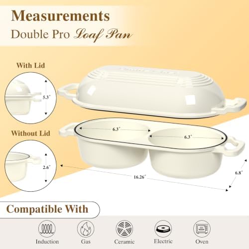 Dutch Oven for Sourdough Bread Baking - Enameled Cast Iron Dutch Oven Pot with Lid and 5" Banneton Bread Proofing Basket & Cotton Potholders, Dual Round Bread Loaf Pan for Homemade Bread, Meatloaf, Cake– (Cream White) - Image 2