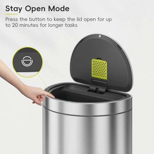EKO Mirage Semi-Round Motion Sensor Trash Can or Recycling Bin, 47 Liter / 12.4 Gallon Automatic Large Kitchen Trash Can with Deodorizer Compartment, Removable Lid and Bucket, Matte Stainless Steel - Image 6