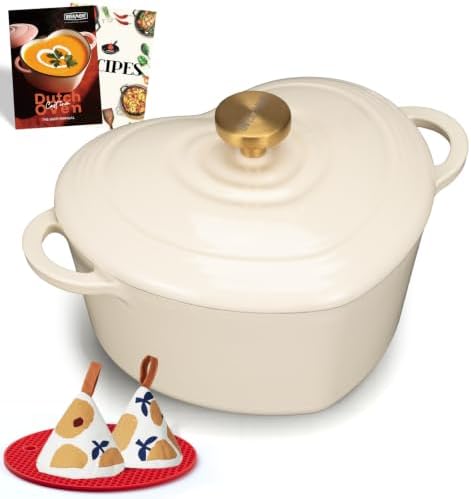 Overmont Enameled Cast Iron Dutch Oven - 2QT Heart-Shaped Mini Pot with Lid by Overmont
